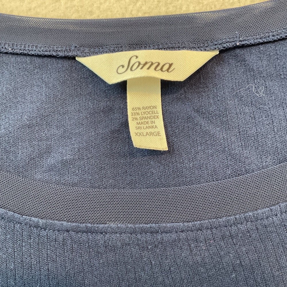 Soma Womens Navy Blue Ribbed Short Sleeve‎ Pajama Top Mesh Trim XXL Relaxed Fit - Picture 4 of 7